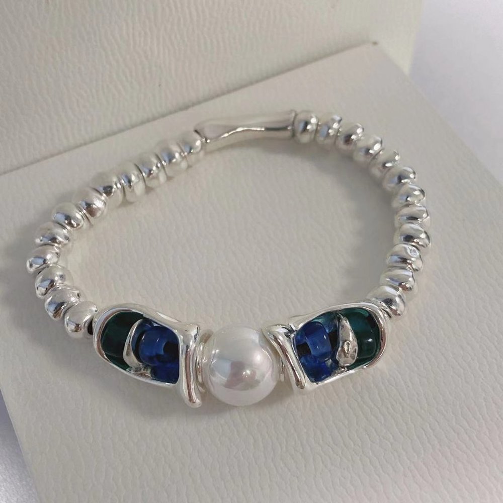 Uno de 50 Silver bracelet - CORALLINE Bracelet alloy /Faux Pearl / Glass Crystal - Picture 3 of 7
